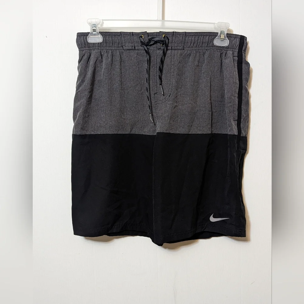 Men's Nike Core Split 9 Inch Swim Trunks Volley ShortsBlack and Gray Size Large